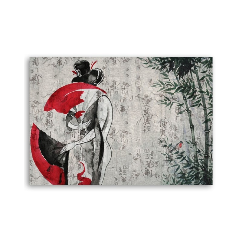 Leinwandbild - Japanische Geisha mit einem Fan | Feeby