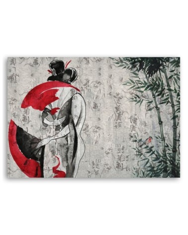Leinwandbild - Japanische Geisha mit einem Fan | Feeby