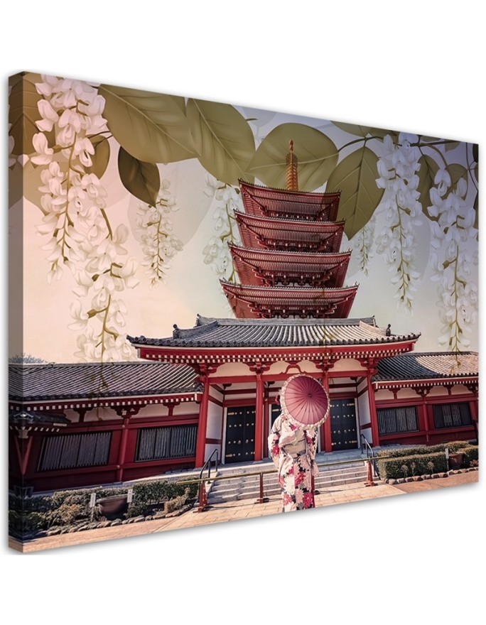 Leinwandbild - Japanische Geisha und Tempel | Feeby