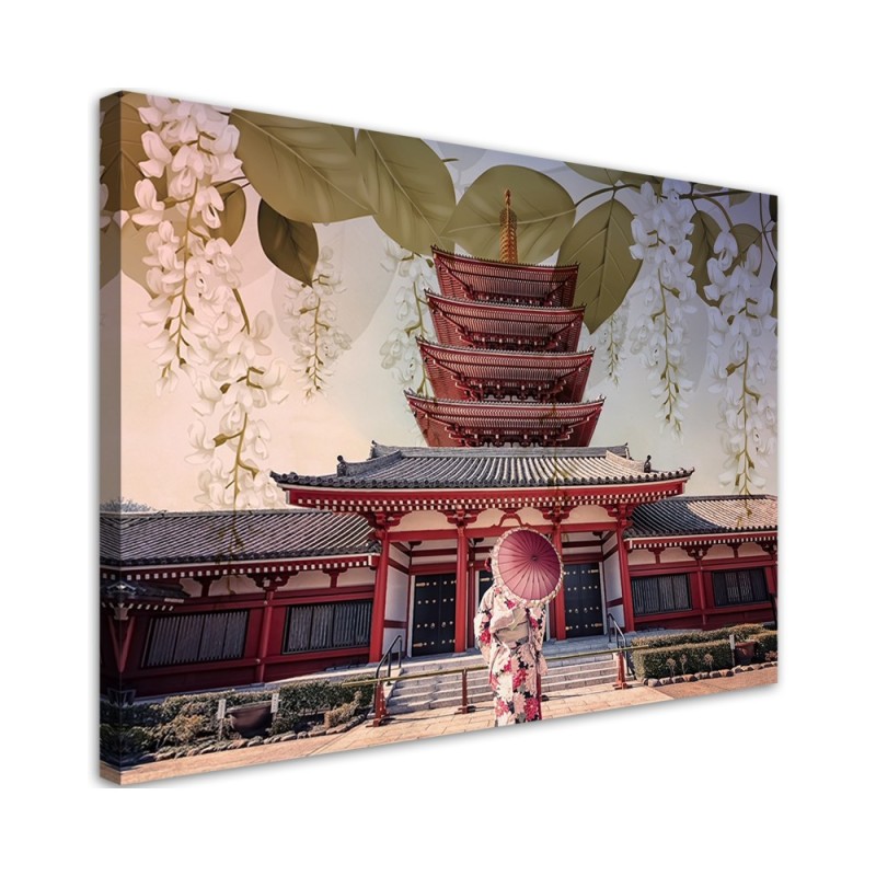 Leinwandbild - Japanische Geisha und Tempel | Feeby