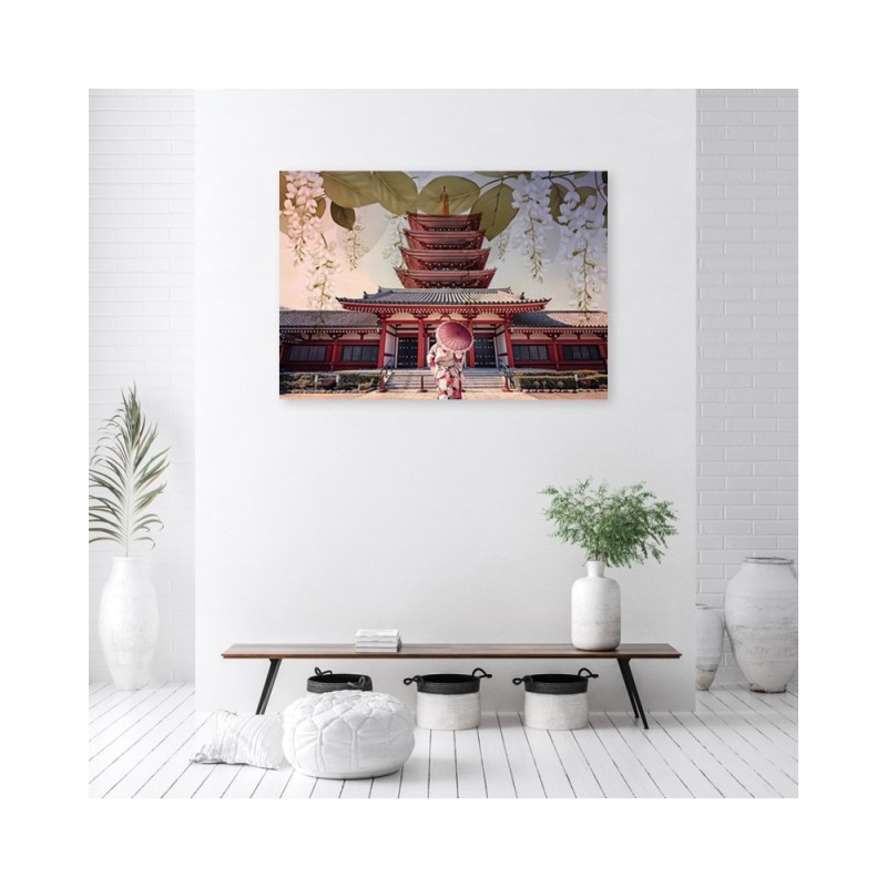 Leinwandbild - Japanische Geisha und Tempel | Feeby
