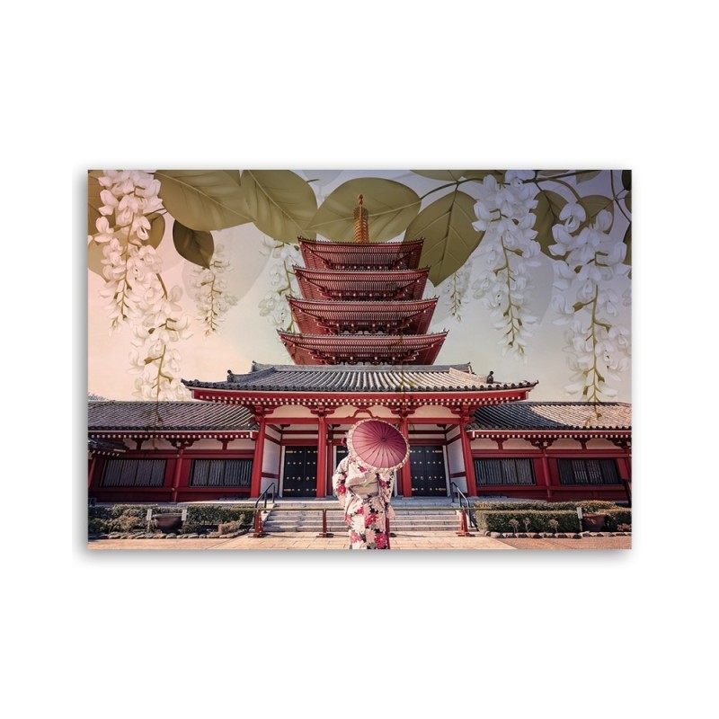 Leinwandbild - Japanische Geisha und Tempel | Feeby