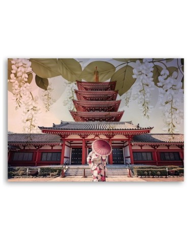 Leinwandbild - Japanische Geisha und Tempel | Feeby