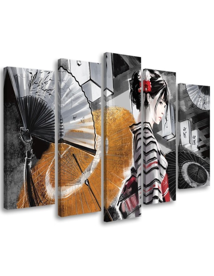 Leinwanddruck - Geisha mit einem Fan | Feeby