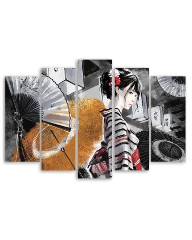 Leinwanddruck - Geisha mit einem Fan | Feeby