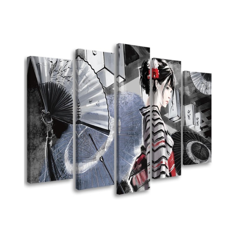 Leinwandbild - Geisha mit einem Fan | Feeby