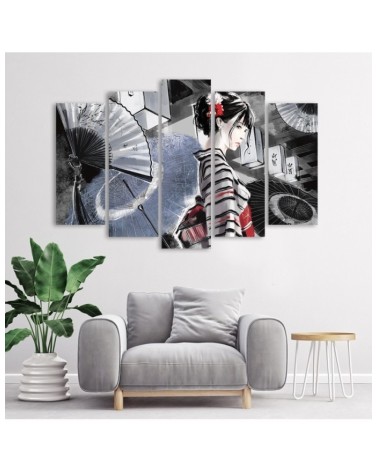 Leinwandbild - Geisha mit einem Fan | Feeby
