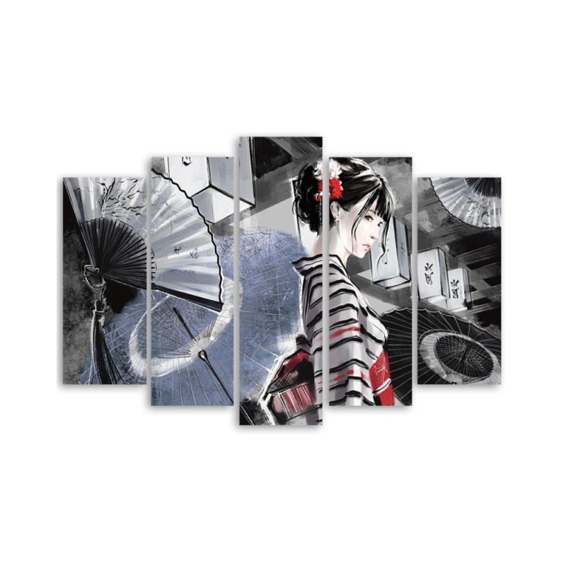 Leinwandbild - Geisha mit einem Fan | Feeby