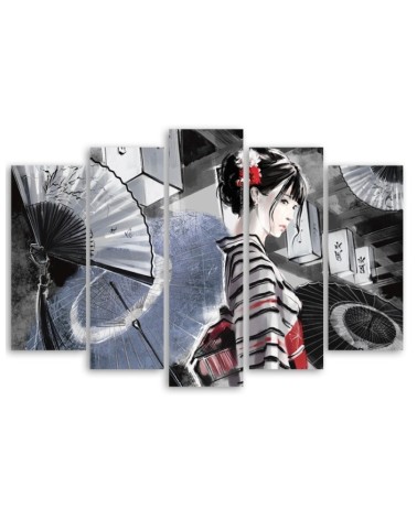 Leinwandbild - Geisha mit einem Fan | Feeby