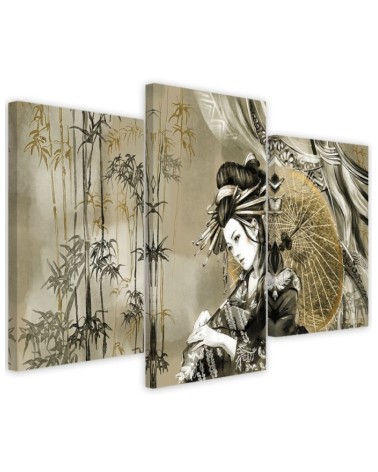 Picture for bedroom triptych - Geisha and bamboos | FEEBY