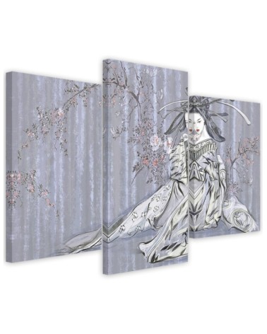 Three-part canvas painting - Traditional Japanese geisha | FEEBY