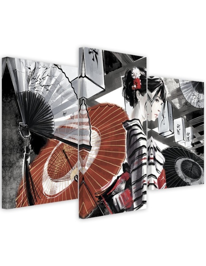 Bedroom painting triptych - Geisha with fan | FEEBY