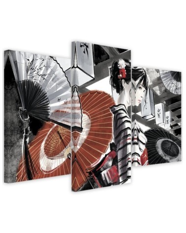 Bedroom painting triptych - Geisha with fan | FEEBY