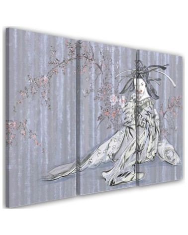 Three-part canvas painting - Traditional Japanese geisha | FEEBY