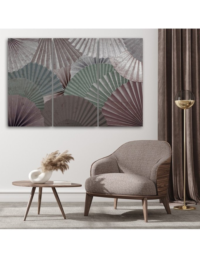 Modern paintings for living room triptych - Colourful fans | FEEBY
