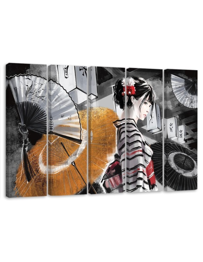 Leinwandbild modern - Geisha mit einem Fan | Feeby