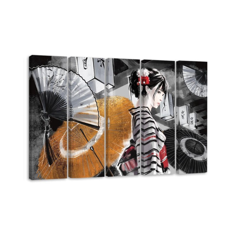 Leinwandbild modern - Geisha mit einem Fan | Feeby
