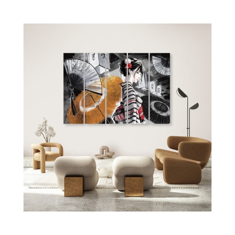 Leinwandbild modern - Geisha mit einem Fan | Feeby
