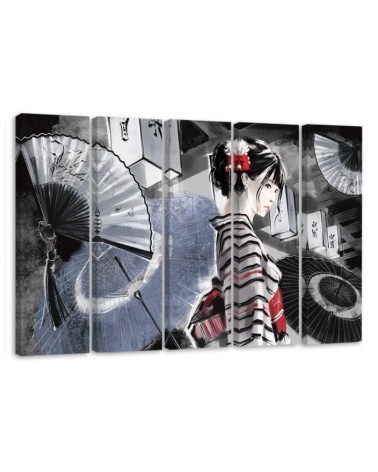 Bedroom painting 5 parts - Geisha with fan | FEEBY
