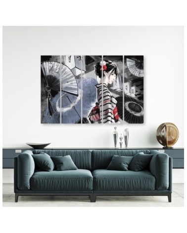 Leinwandbild - Geisha mit einem Fan | Feeby