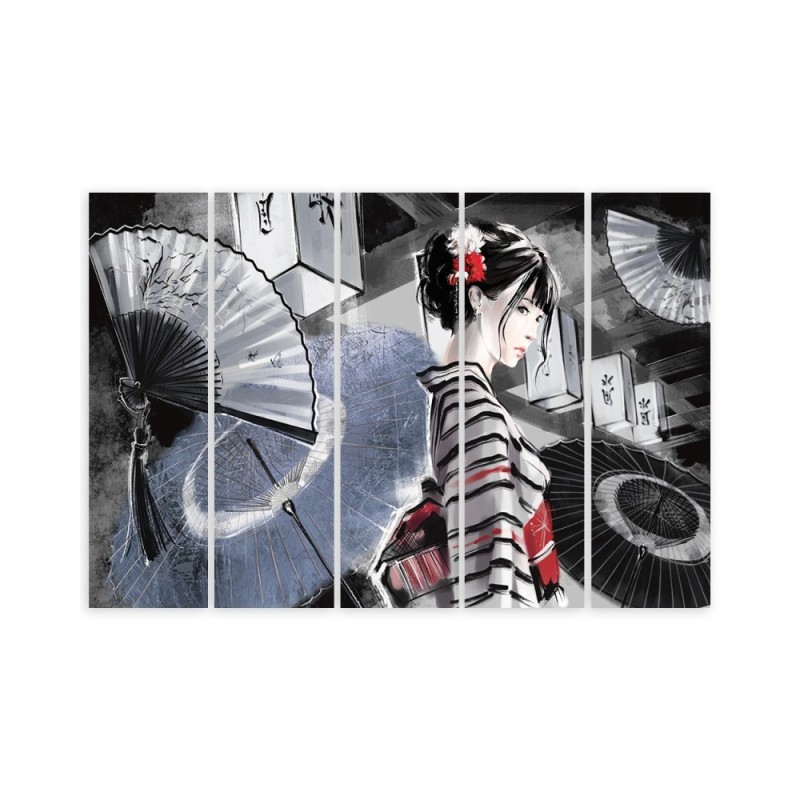 Leinwandbild - Geisha mit einem Fan | Feeby
