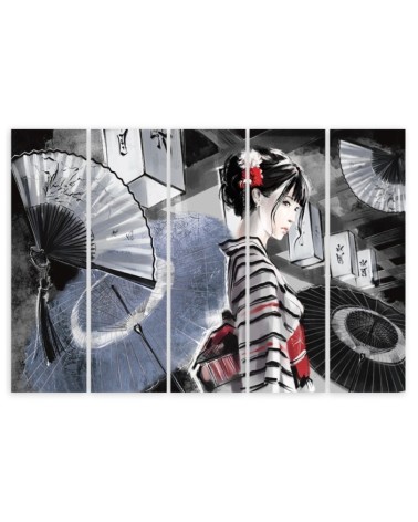 Leinwandbild - Geisha mit einem Fan | Feeby