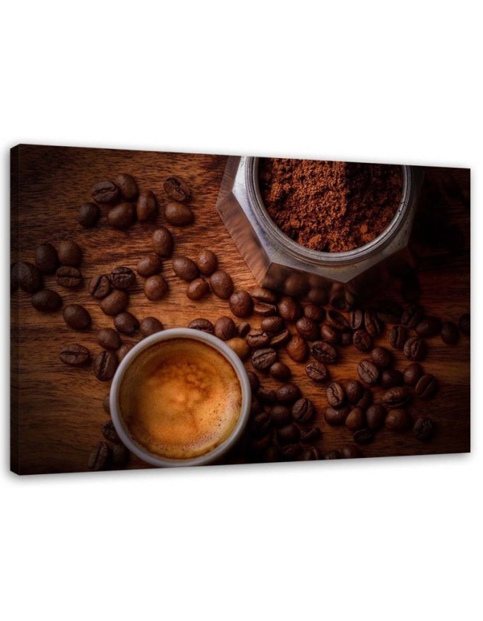 Leinwanddruck - Tasse Kaffee und Bohnen | Feeby