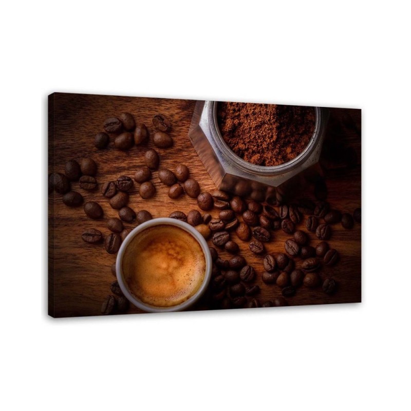 Leinwanddruck - Tasse Kaffee und Bohnen | Feeby