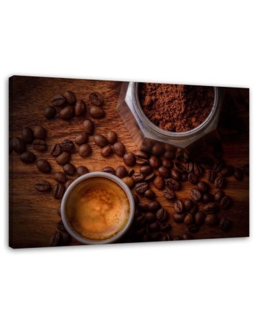Leinwanddruck - Tasse Kaffee und Bohnen | Feeby