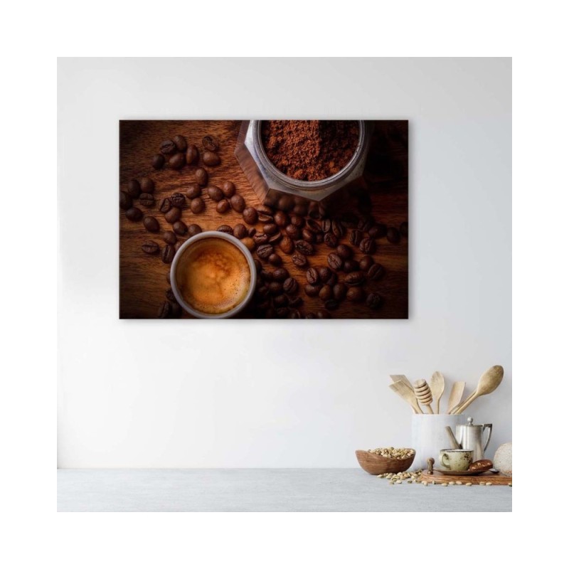 Leinwanddruck - Tasse Kaffee und Bohnen | Feeby
