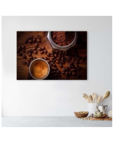 Leinwanddruck - Tasse Kaffee und Bohnen | Feeby