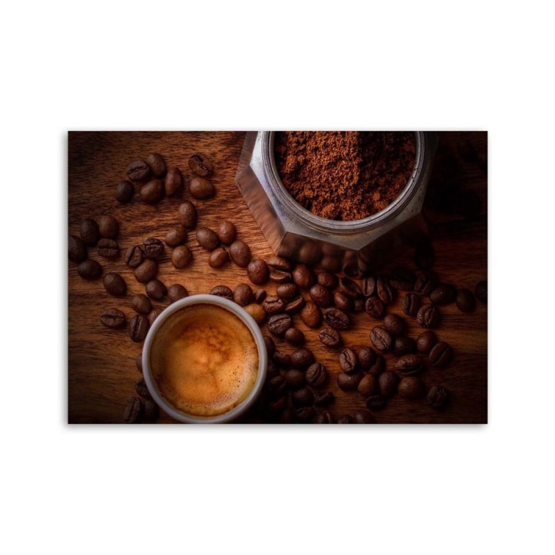 Leinwanddruck - Tasse Kaffee und Bohnen | Feeby
