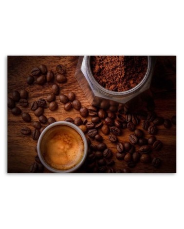 Leinwanddruck - Tasse Kaffee und Bohnen | Feeby