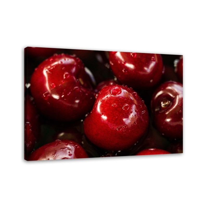 Bild auf Leinwand - Kirschen in Wassertropfen | Feeby