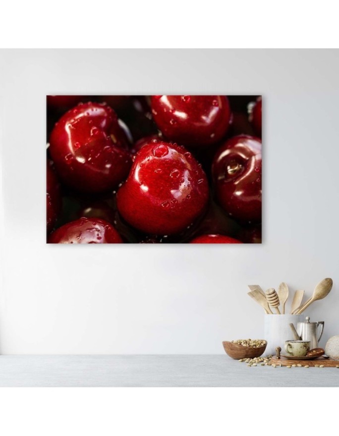Canvas prints for modern kitchen - Water drop cherries | FEEBY