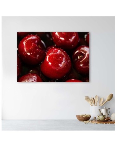 Bild auf Leinwand - Kirschen in Wassertropfen | Feeby