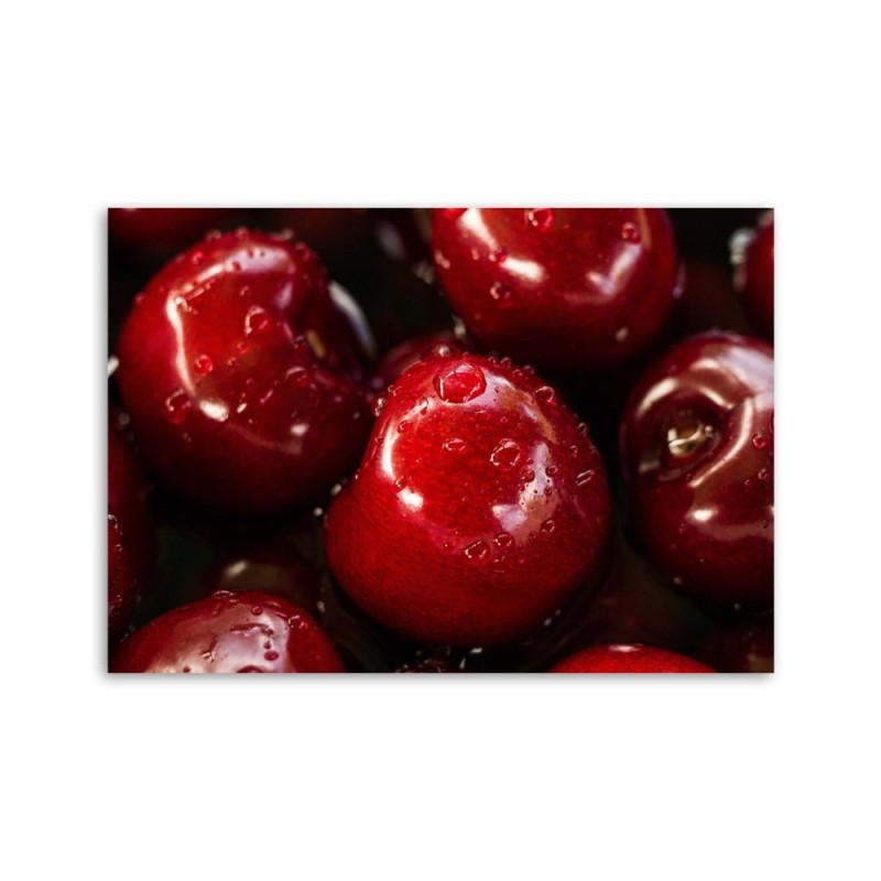 Bild auf Leinwand - Kirschen in Wassertropfen | Feeby