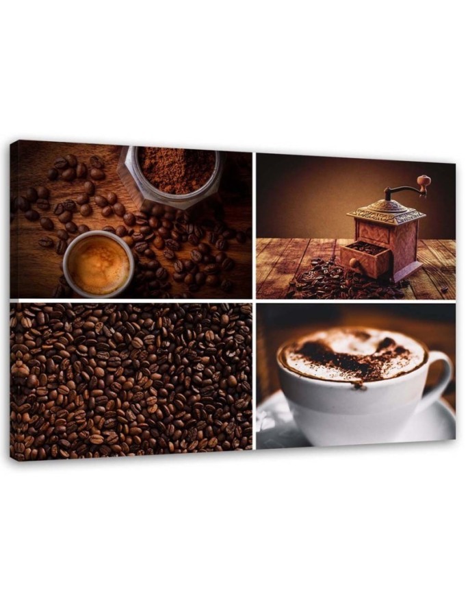 Leinwandbild - Kaffeebohnen Mühle und Kaffee | Feeby