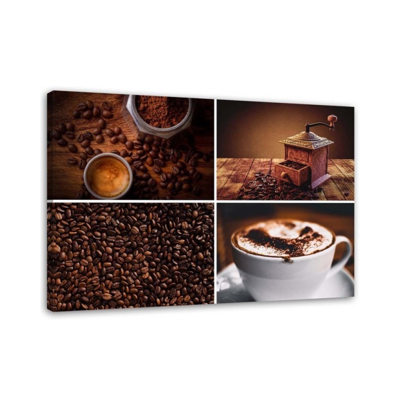 Leinwandbild - Kaffeebohnen Mühle und Kaffee | Feeby