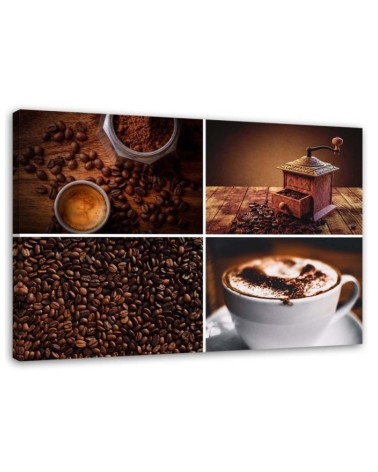 Leinwandbild - Kaffeebohnen Mühle und Kaffee | Feeby