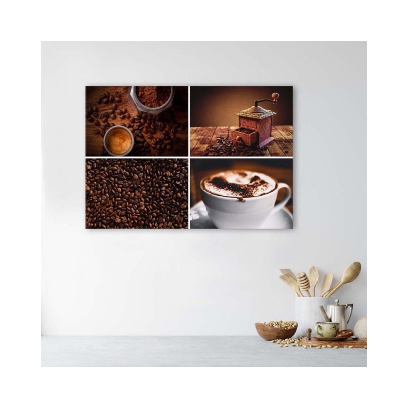 Leinwandbild - Kaffeebohnen Mühle und Kaffee | Feeby