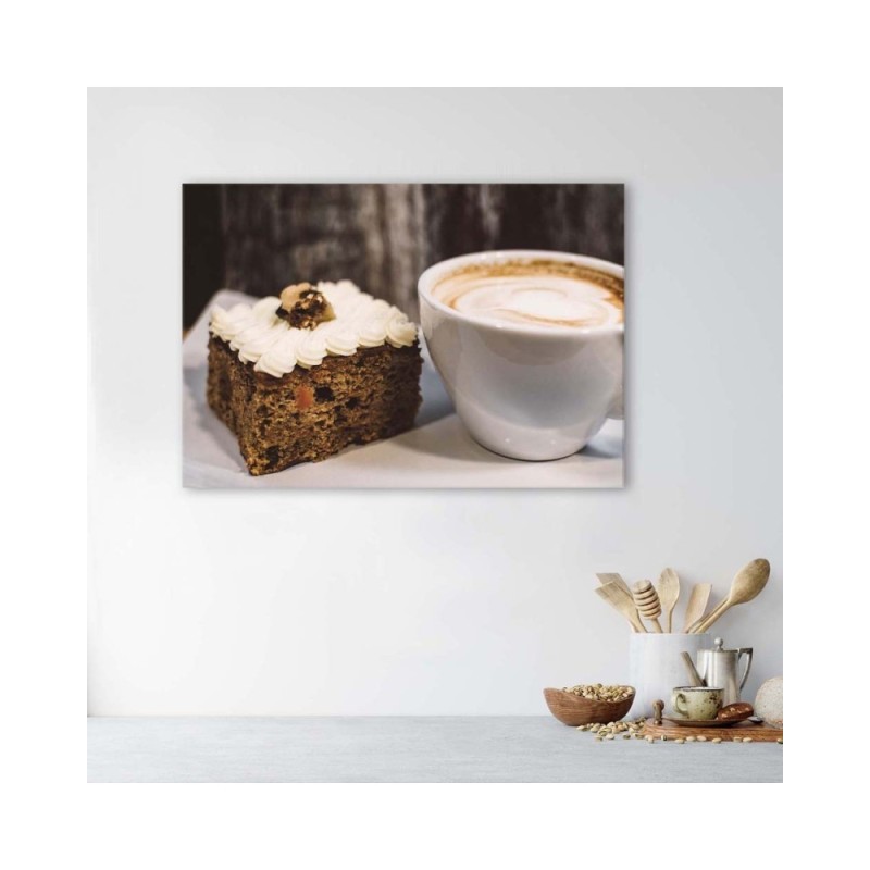 Modernes Wandbild - Cappuccino und ein Stück Kuchen | Feeby