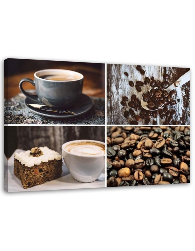 Leinwandbild - Kaffeebohnen und Kuchen | Feeby