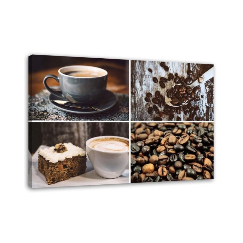 Leinwandbild - Kaffeebohnen und Kuchen | Feeby