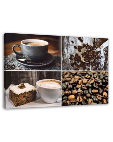 Leinwandbild - Kaffeebohnen und Kuchen | Feeby