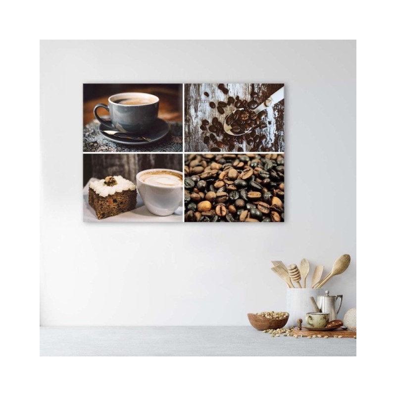 Leinwandbild - Kaffeebohnen und Kuchen | Feeby