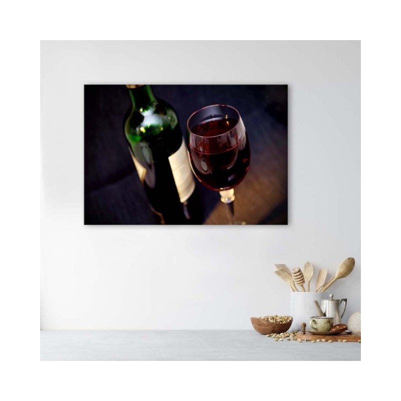Modernes Wandbild - Eine Flasche Wein und ein Glas | Feeby