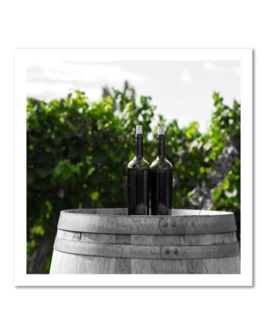 Bild auf Leinwand - Weinflaschen auf einem Fass | Feeby