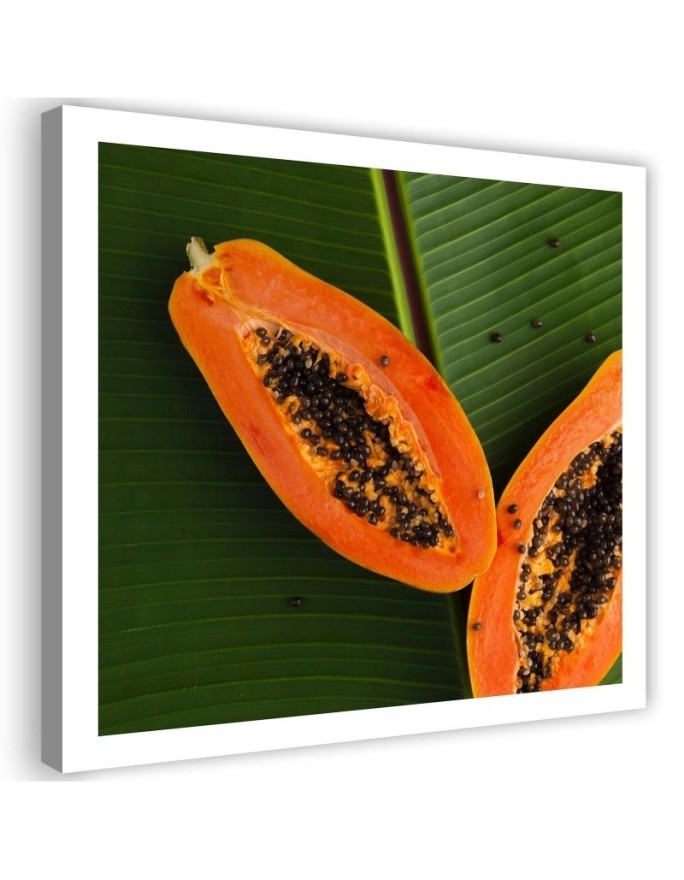 Leinwandbild modern - Papaya auf einem Blatt | Feeby