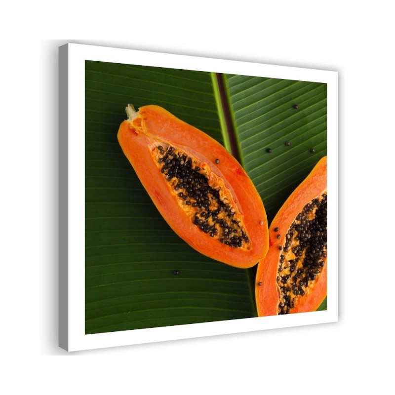 Leinwandbild modern - Papaya auf einem Blatt | Feeby